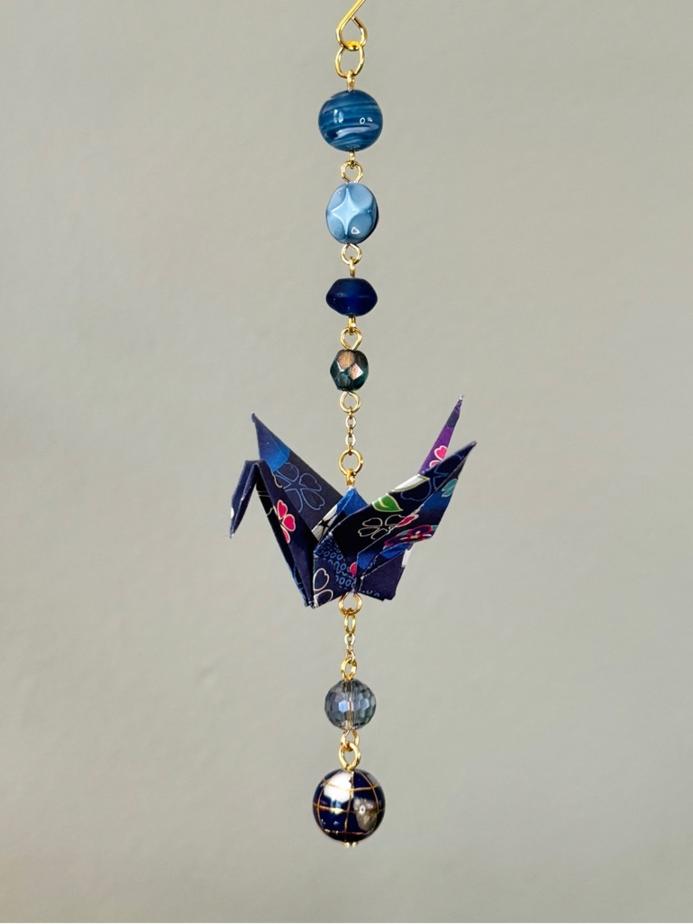 Origami Ornament #2445 - Small Crane with Globe Beads